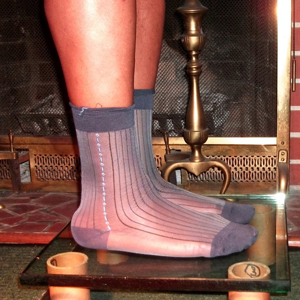 2PR Men's Sheer Char/Navy Thick N Thin with Pattern, Cap Toe & Heel Socks 10-13